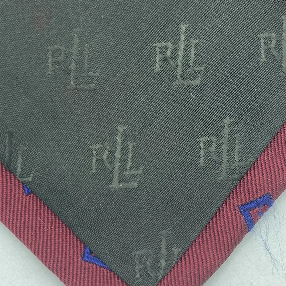 Lauren Ralph Lauren Neck Tie - Hand Finished In USA, 100% Silk - Dark Red Geo